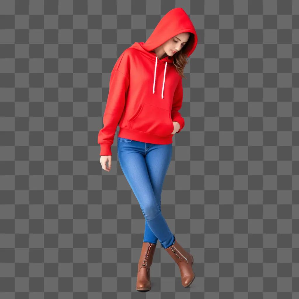 girl in a red hoodie posing for a photo