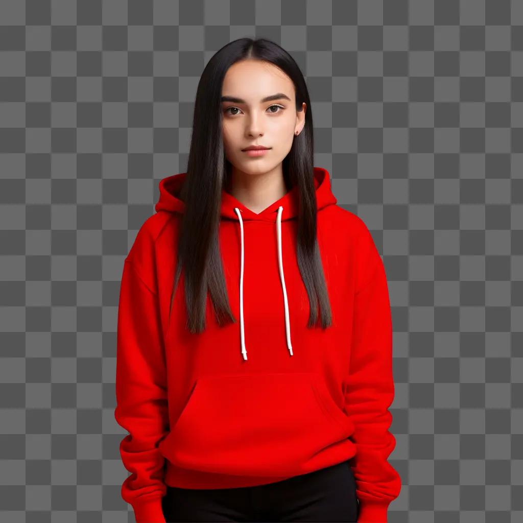 girl in a red hoodie posing for the camera