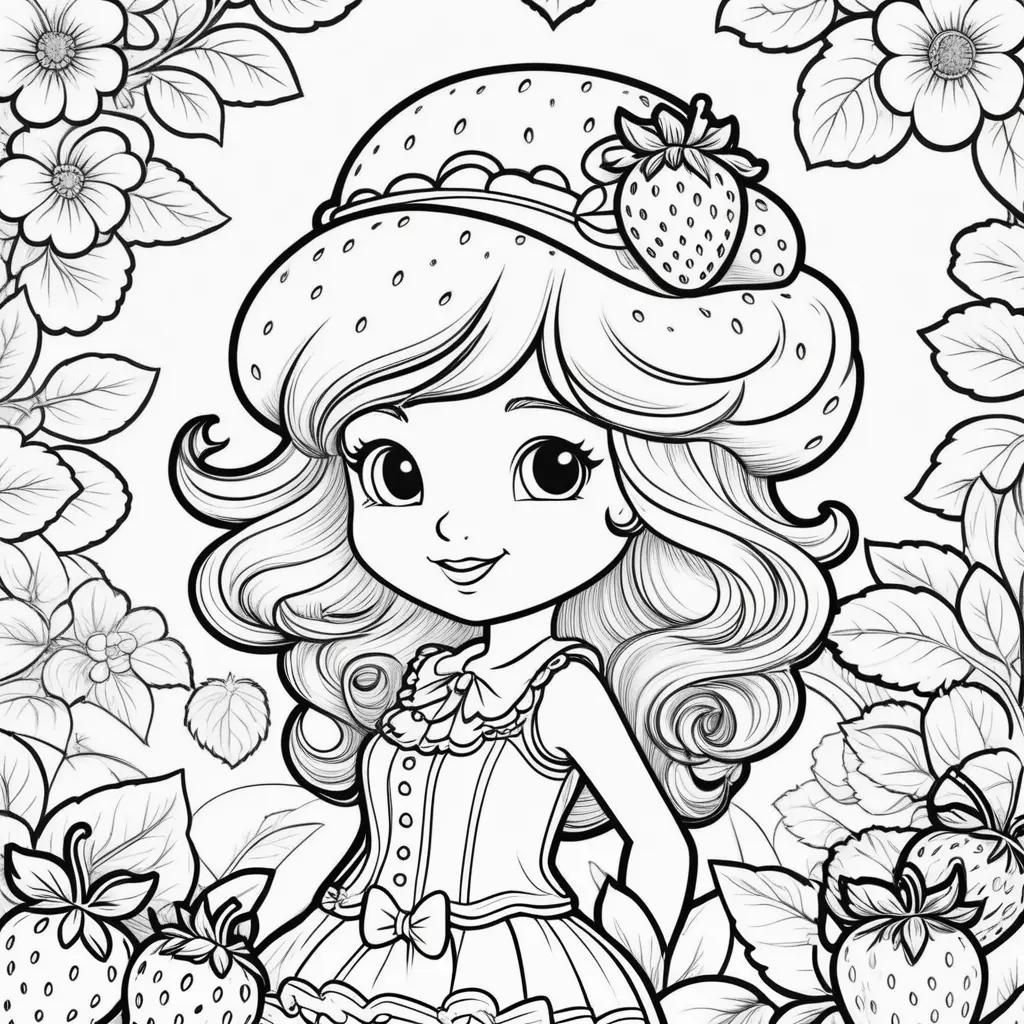 girl in a strawberry shortcake coloring book page