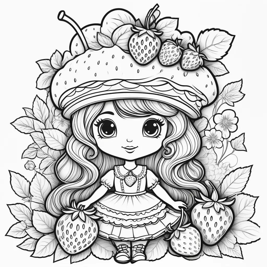 girl in a strawberry shortcake hat with a bunch of strawberries