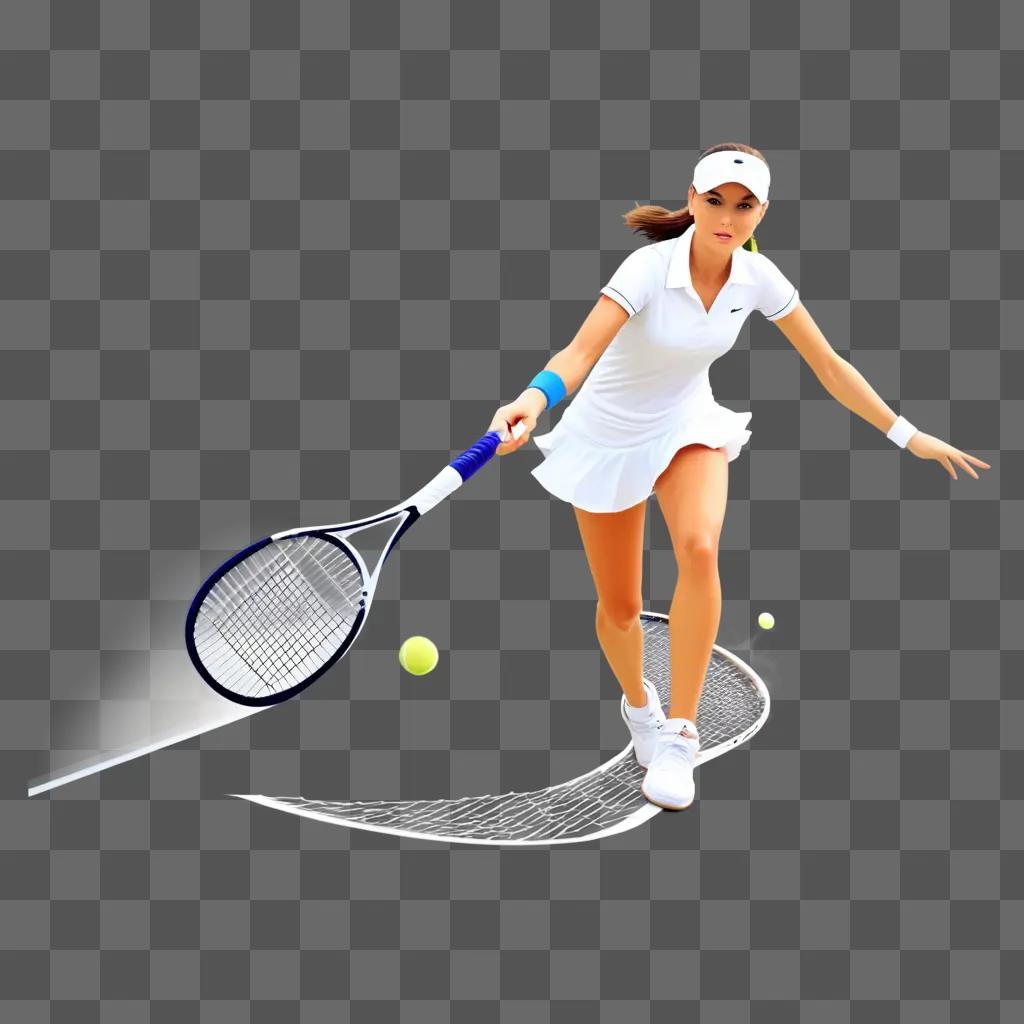 テニスの衣装を着た女の子がラケットを振る