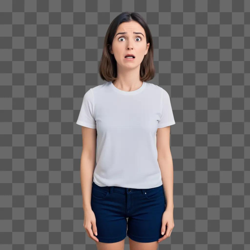 girl in a white t-shirt is nervous