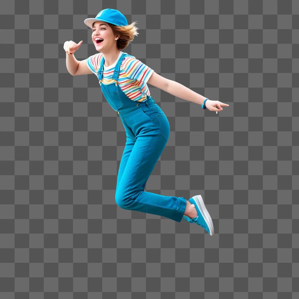FreeClipアートでジャンプする青いオーバーオールの女の子