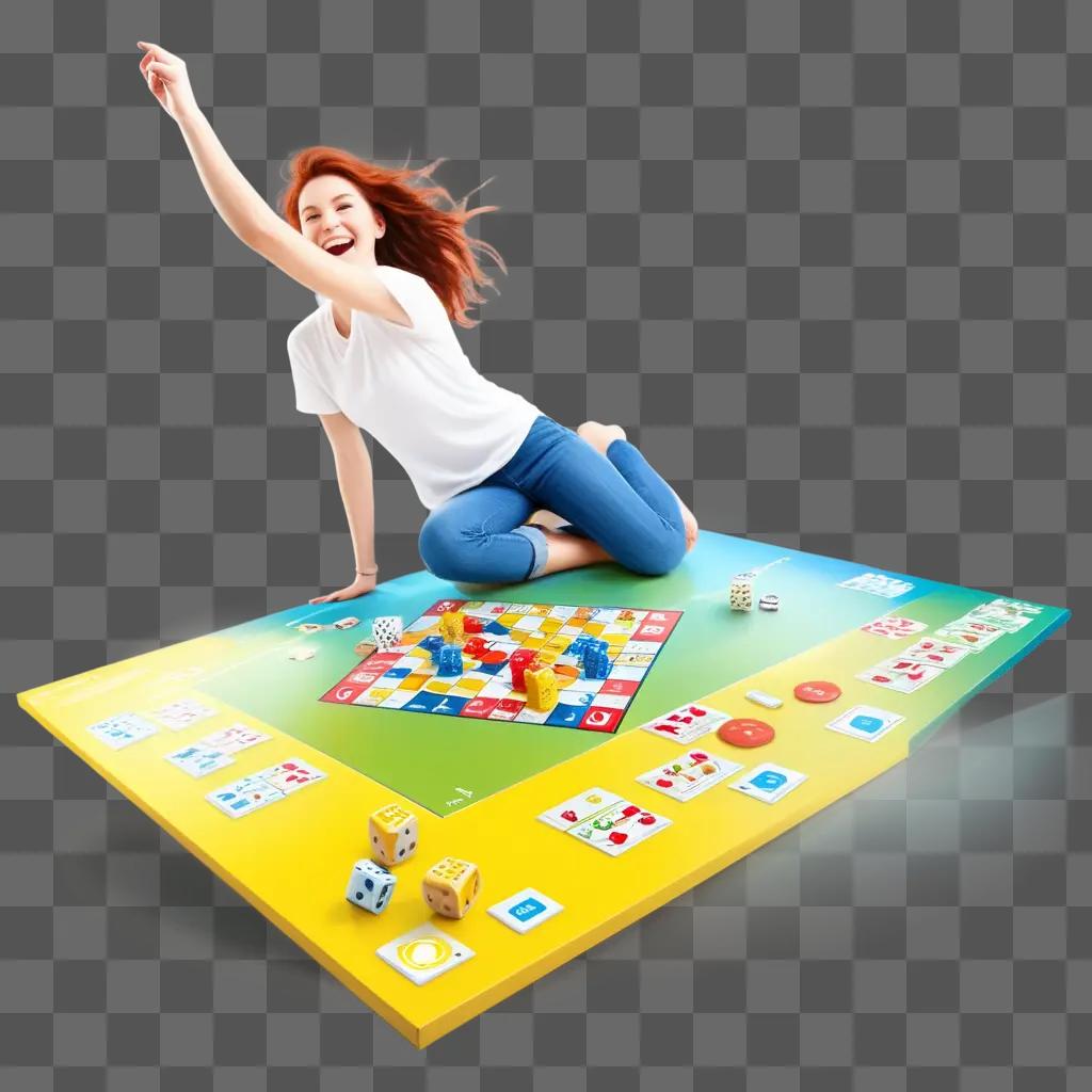 girl plays a board game on a colorful board