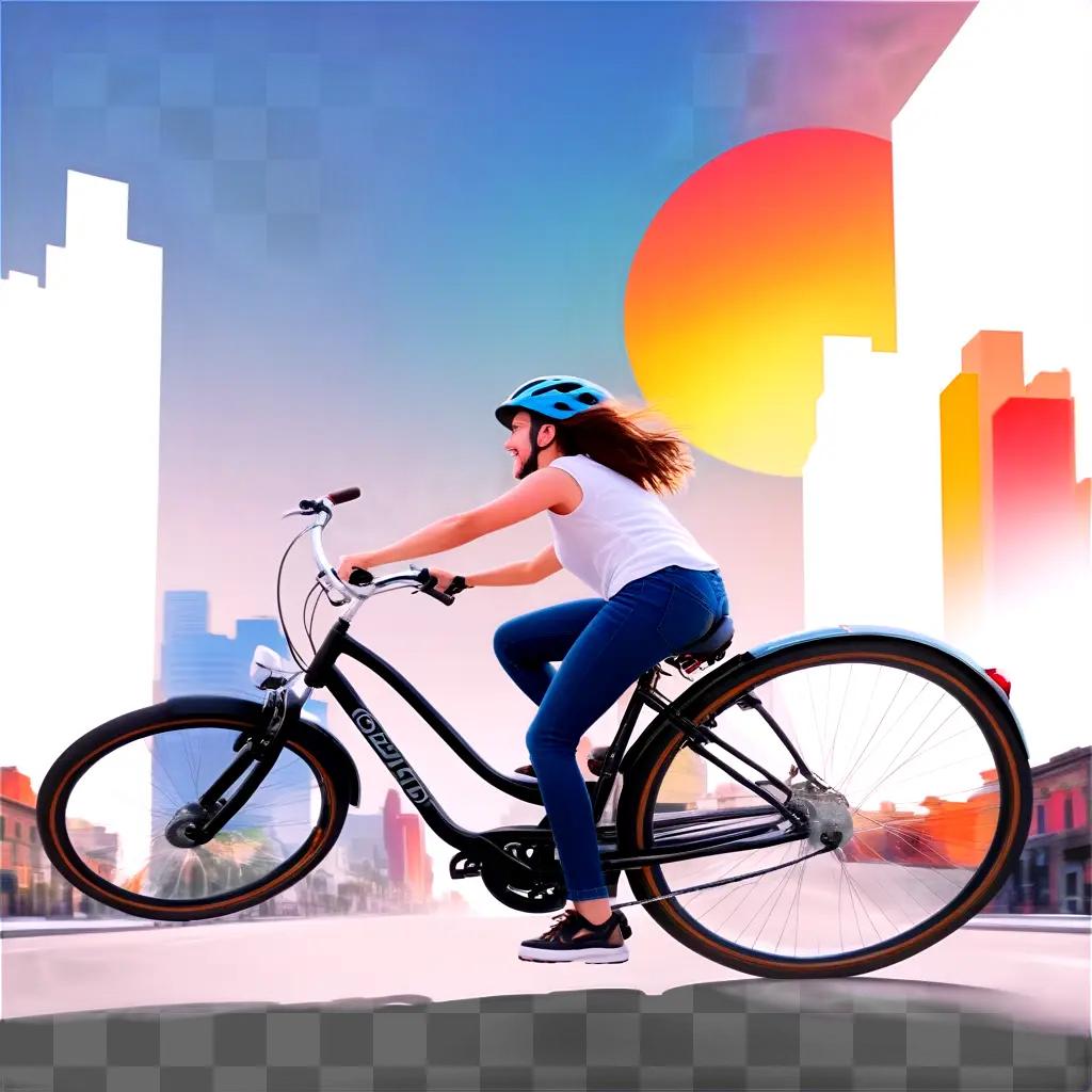 街を自転車で走る少女