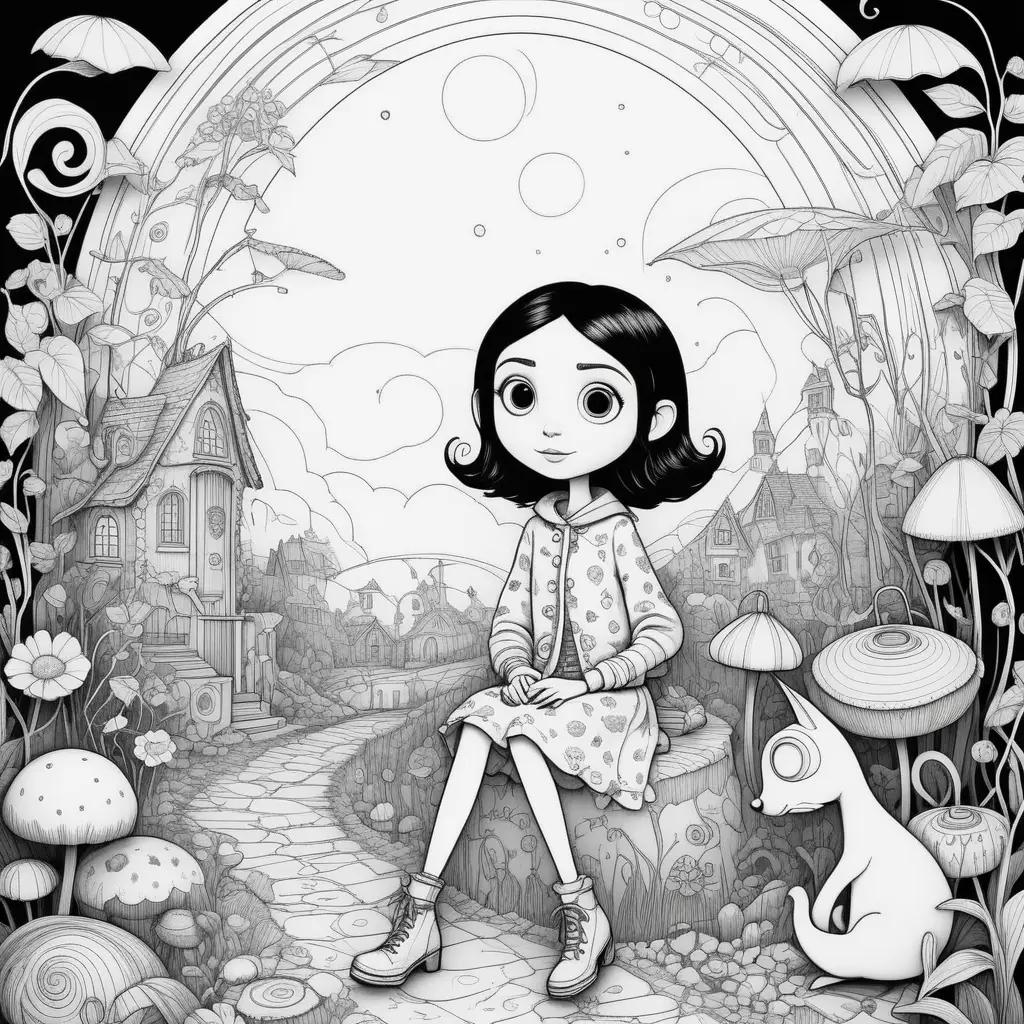 girl sits on a mushroom in a fantasy world