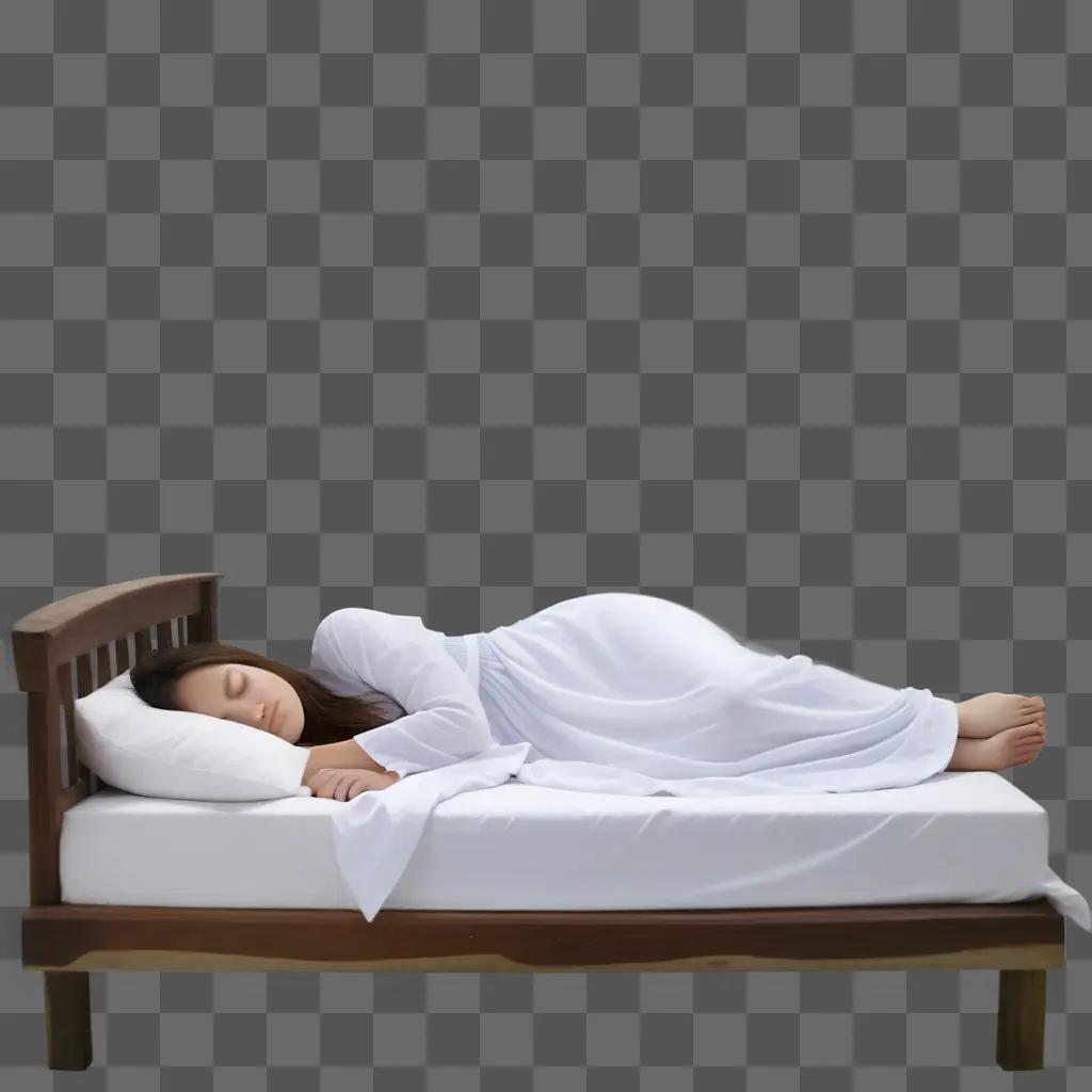 girl sleeps in her bed with a white dress