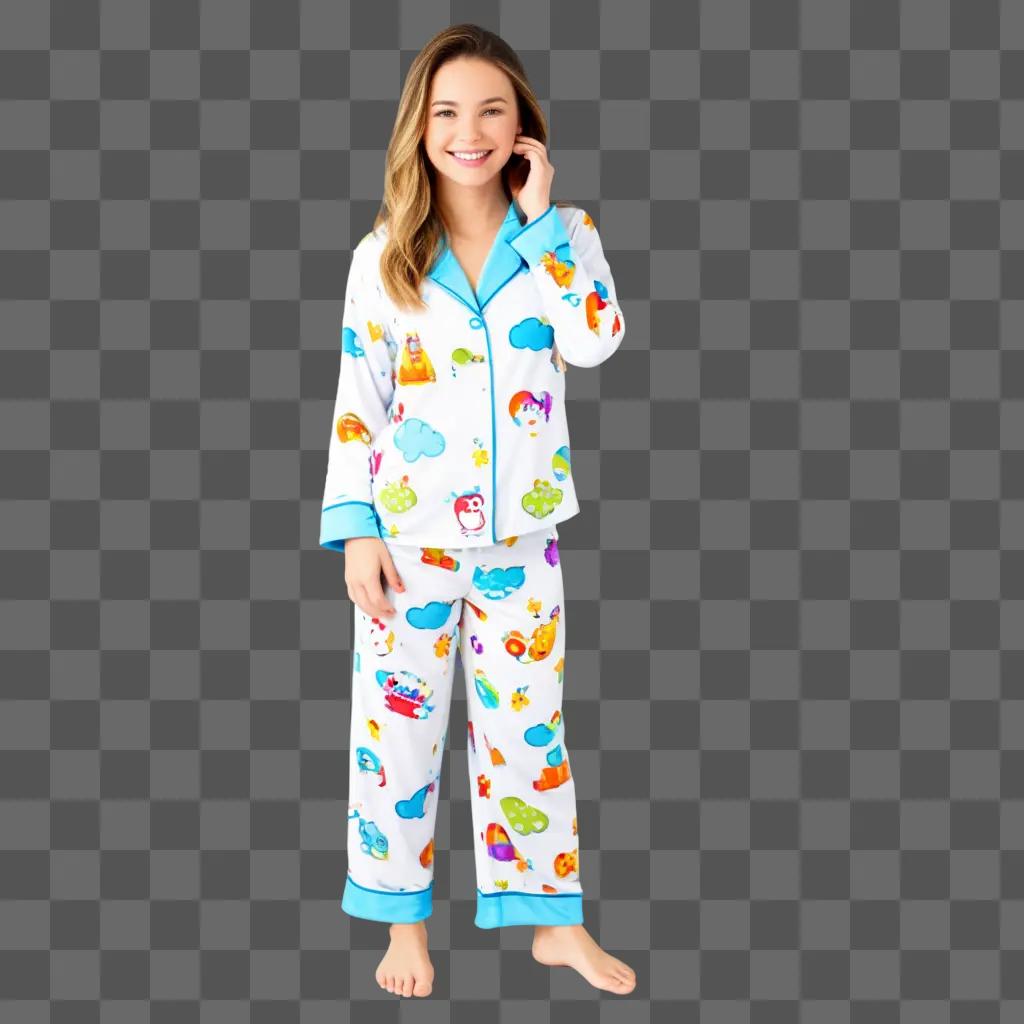 girl smiles wearing a pajama day clipart outfit