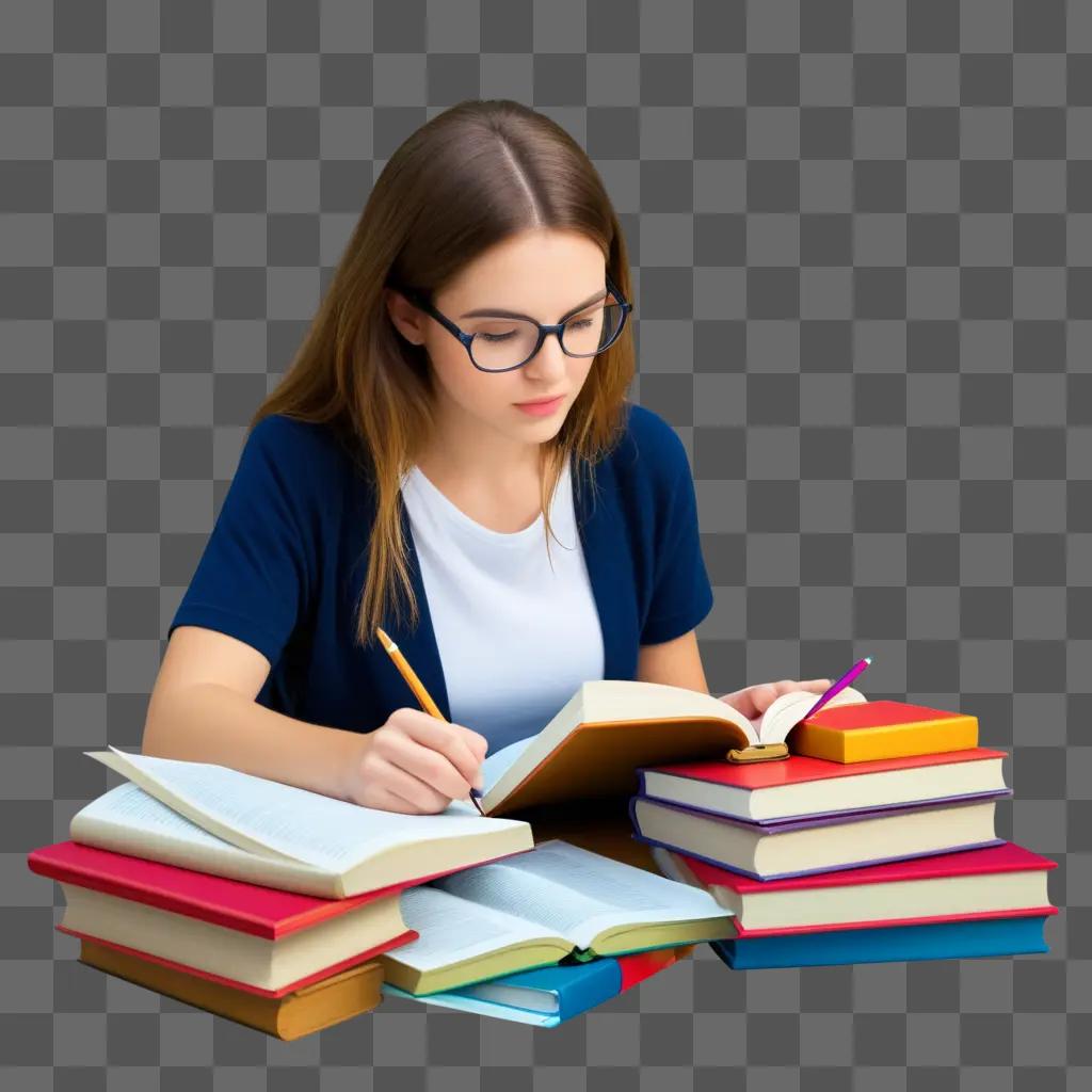 girl with a pencil and notebook studying