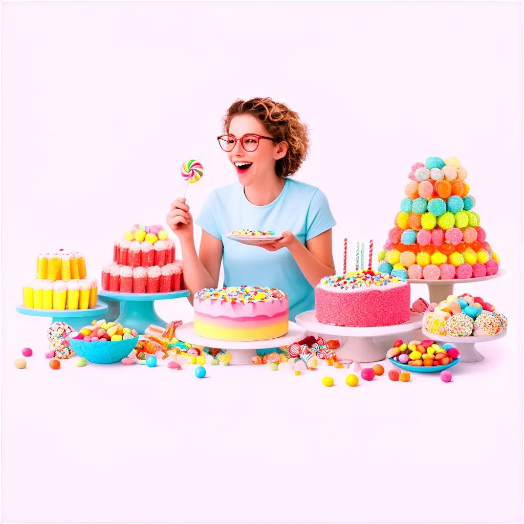 girl with a sweet tooth enjoys a variety of candies