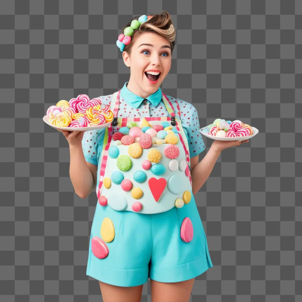 girl with a sweet tooth holds a plate of candy