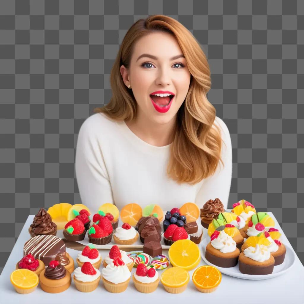 girl with a sweet tooth smiles at a table of treats