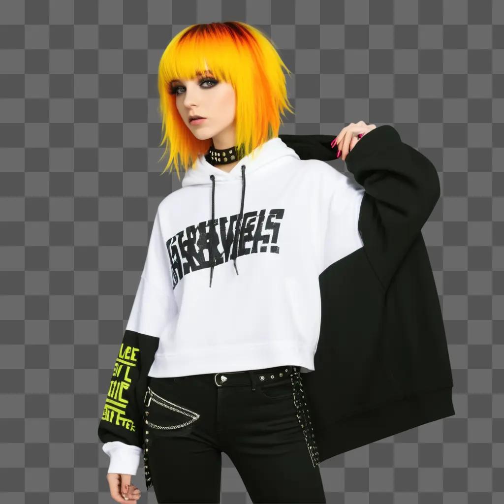 girl with bright orange hair wearing emo clothes