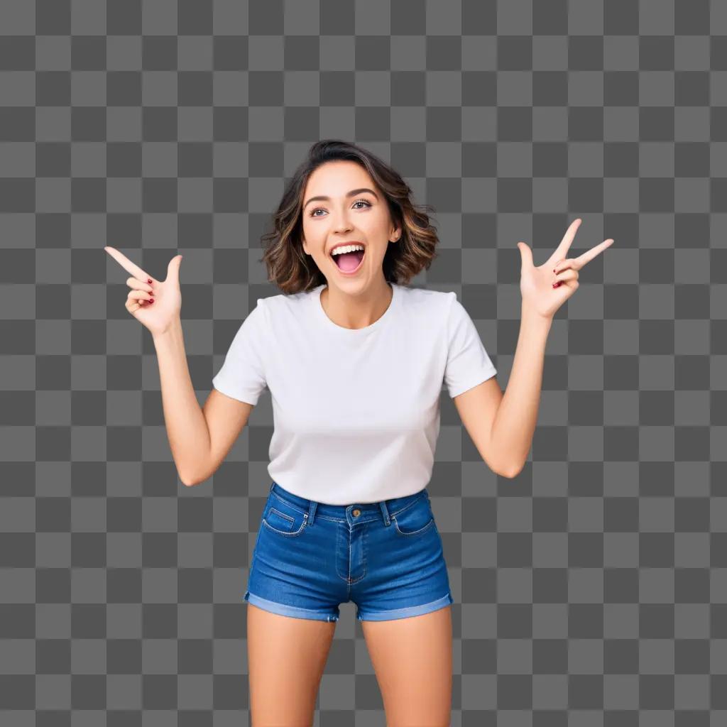 girl with excited expression and thumbs up