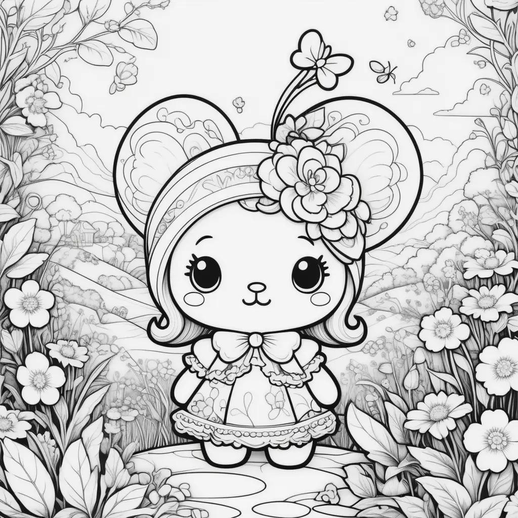 girl with flowers and butterflies in her hair coloring pages