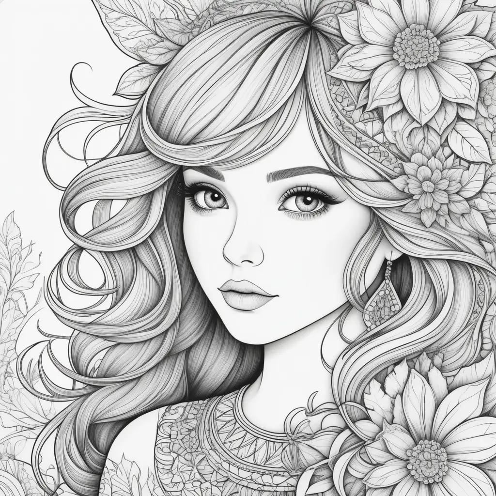 girl with flowers coloring page