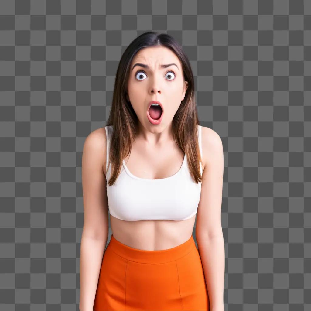 girl with her mouth open in a shocking pose