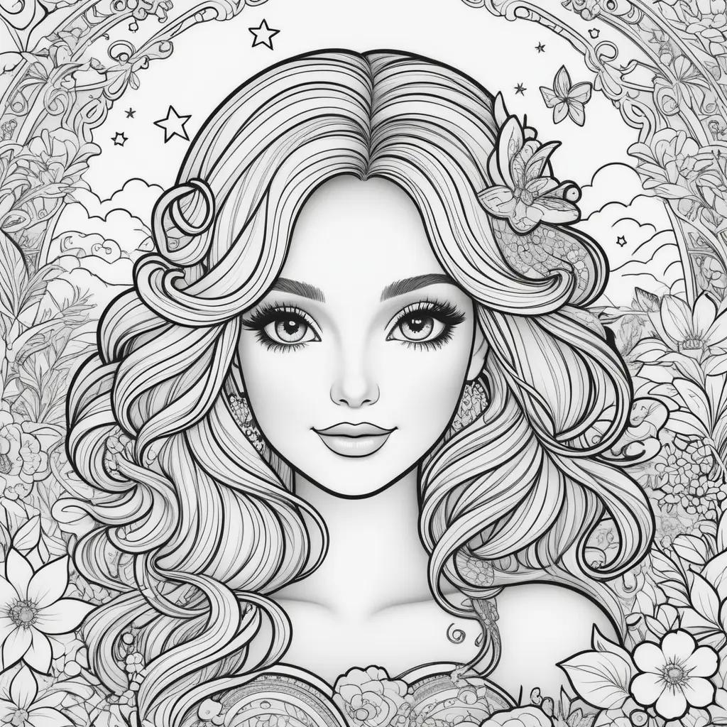 girl with long hair and a flower in her hair coloring page by Lisa Frank