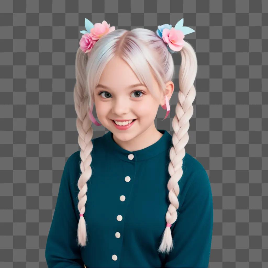 girl with pigtails smiles at the camera