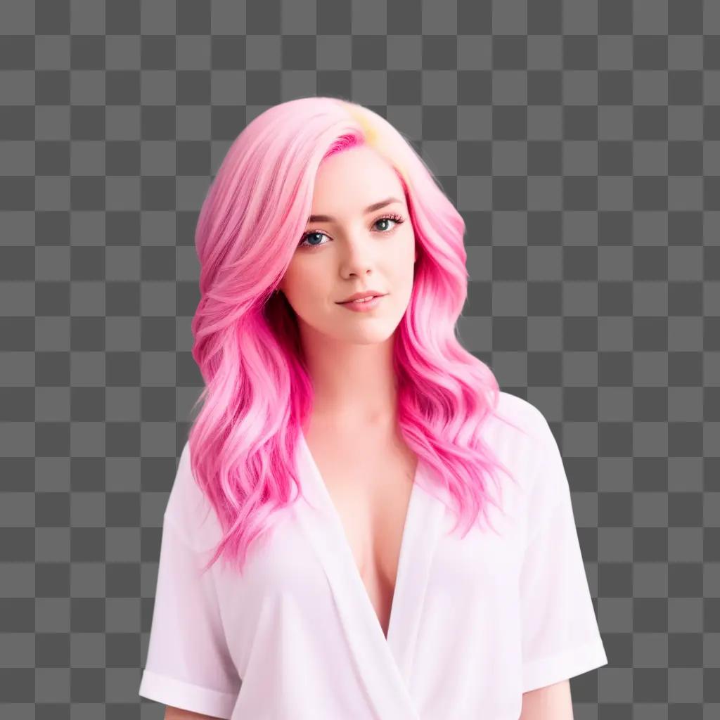 girl with pink hair posing in front of a pink background