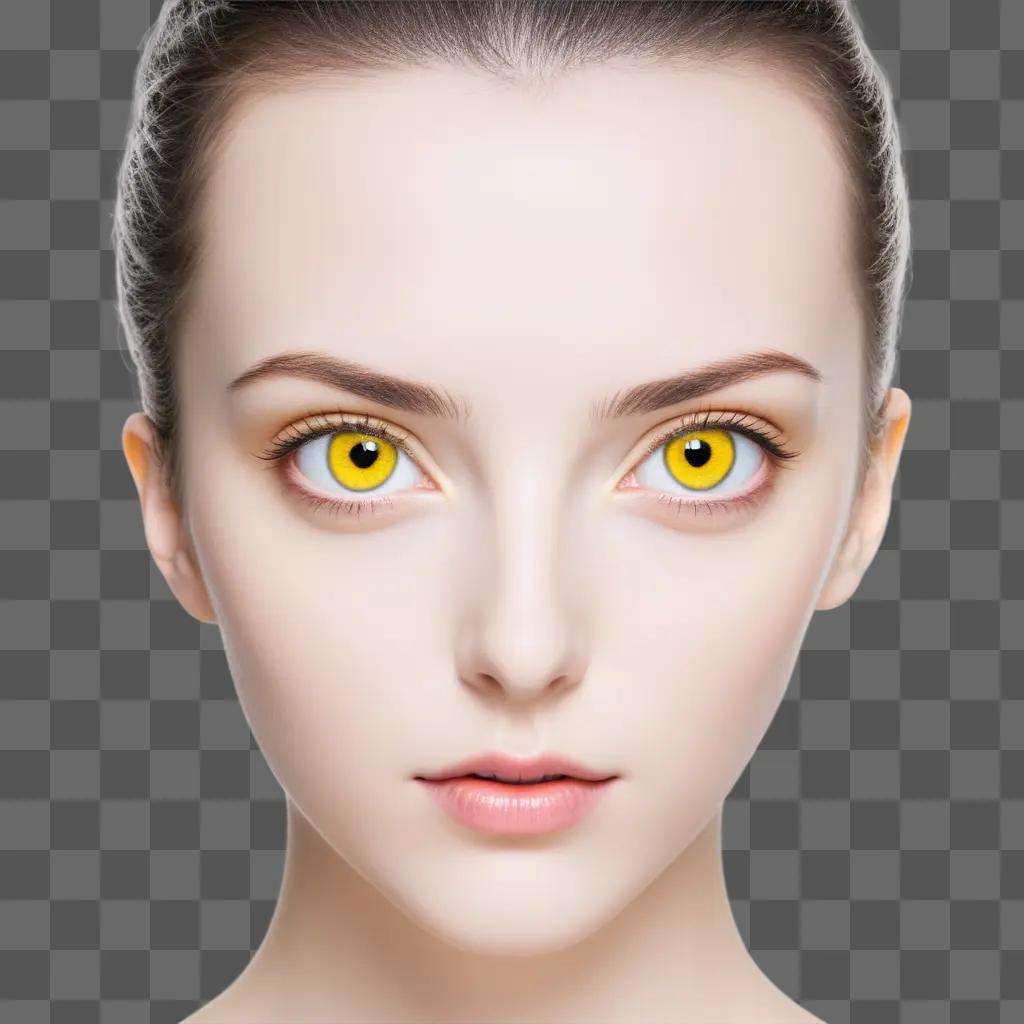 girl with yellow eyes looks at the camera