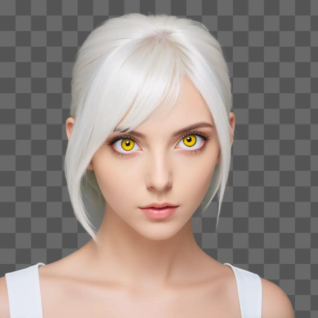 girl with yellow eyes stares intently at the camera