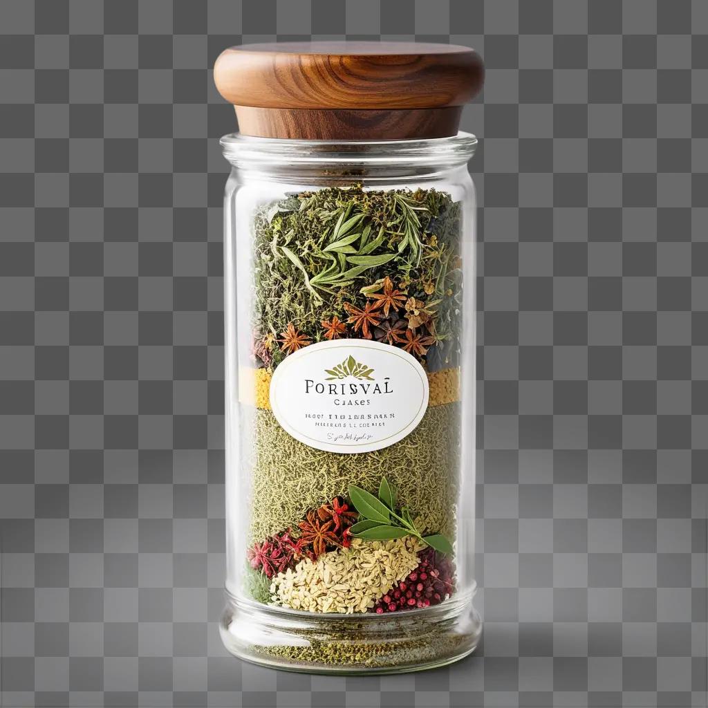 glass jar filled with spice mix and herbs