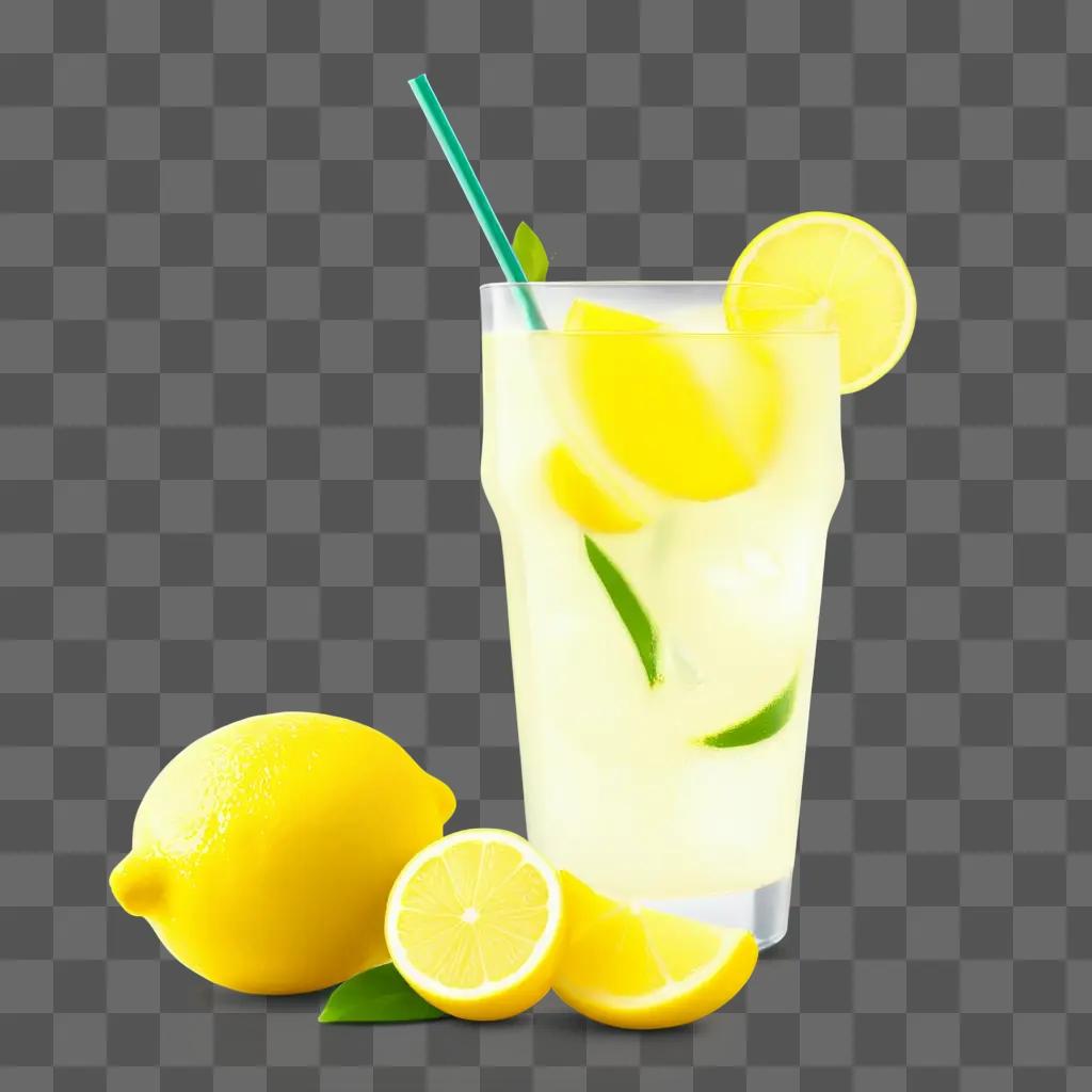 glass of lemonade with lemon slices and green straw