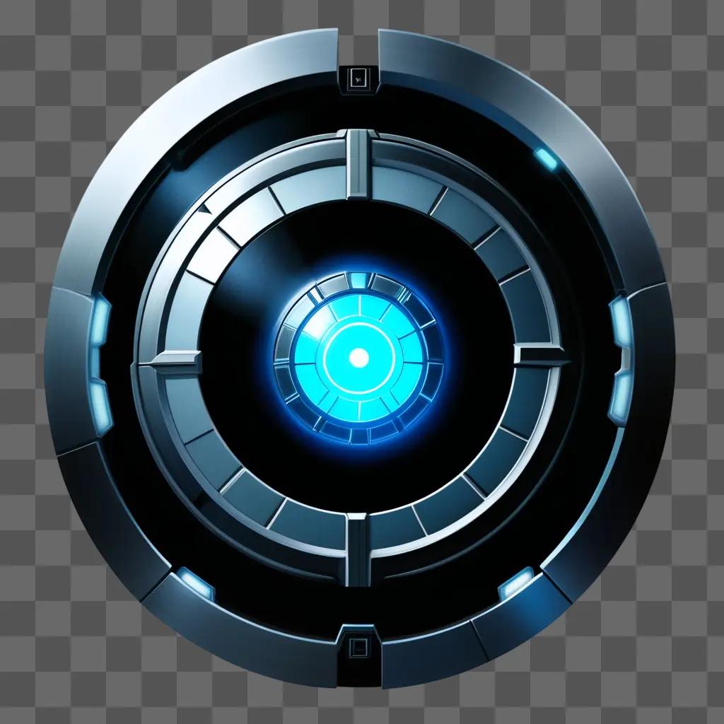 glowing blue arc reactor in the center of a black background