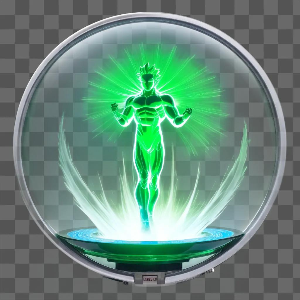 glowing figure of a man in a green aura