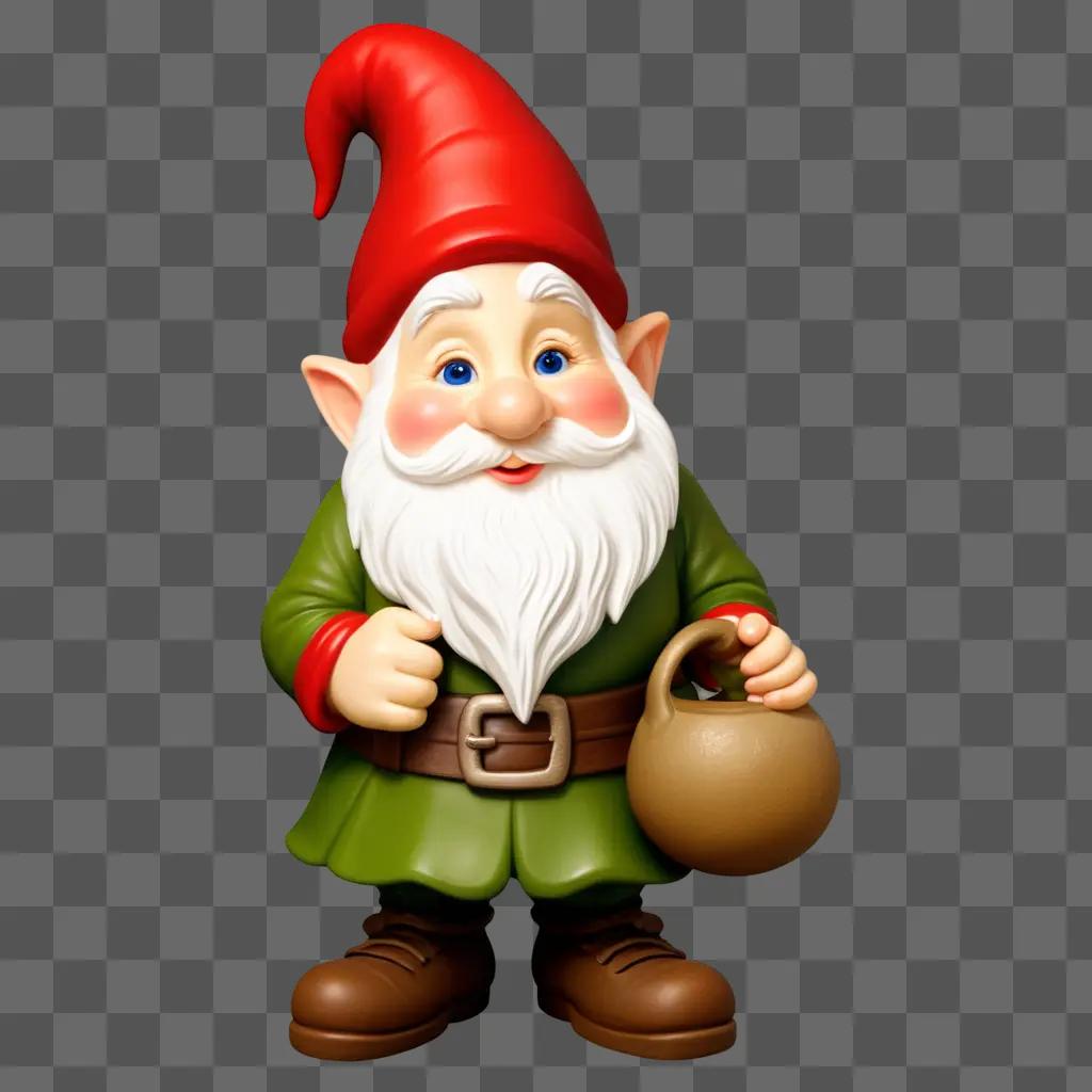 gnome in a red hat holding a kettle