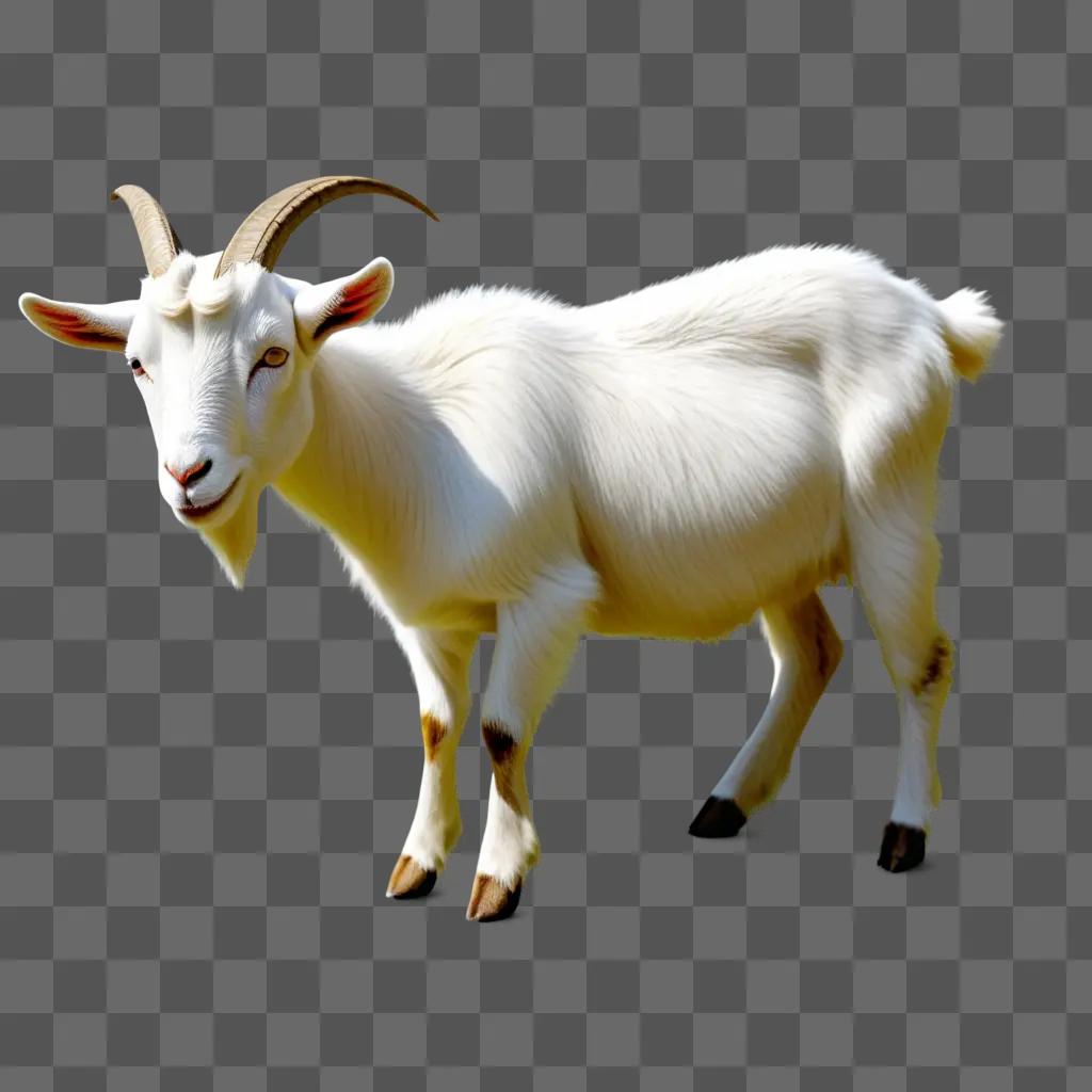 goat with horns and a black tail