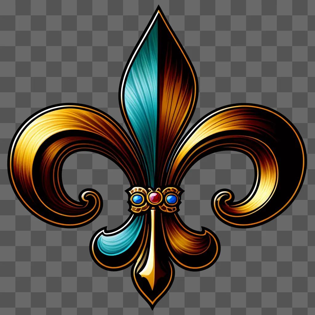 gold Fleur de Lis with blue and brown colors