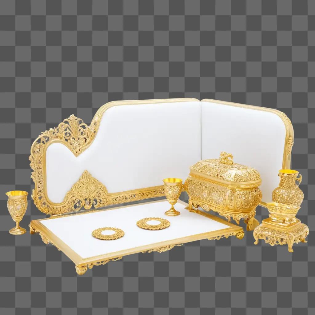 gold accent is featured on a table set with gold objects