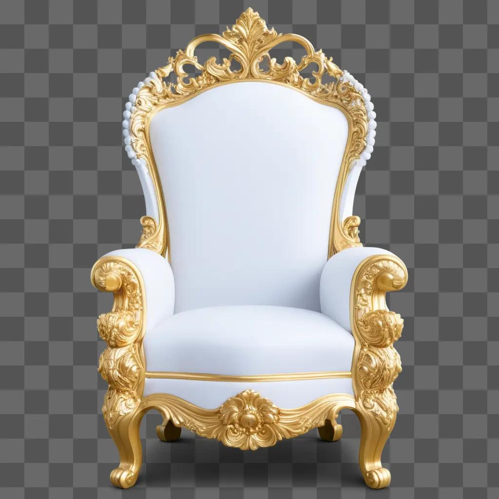 gold and white king chair with a crown on top