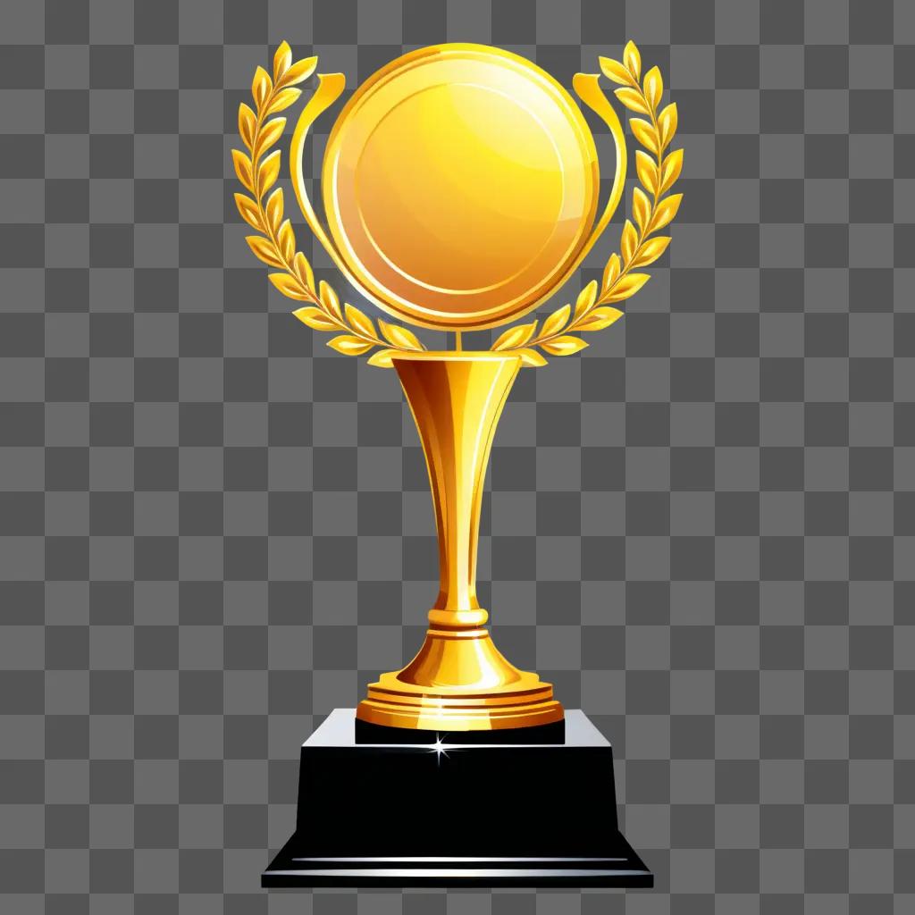 gold award on a black base against a yellow background