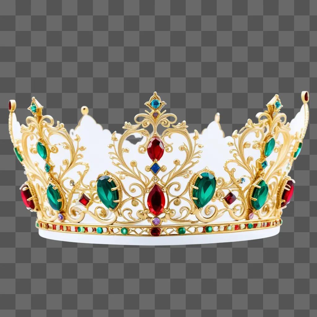 gold crown with red and green jewels