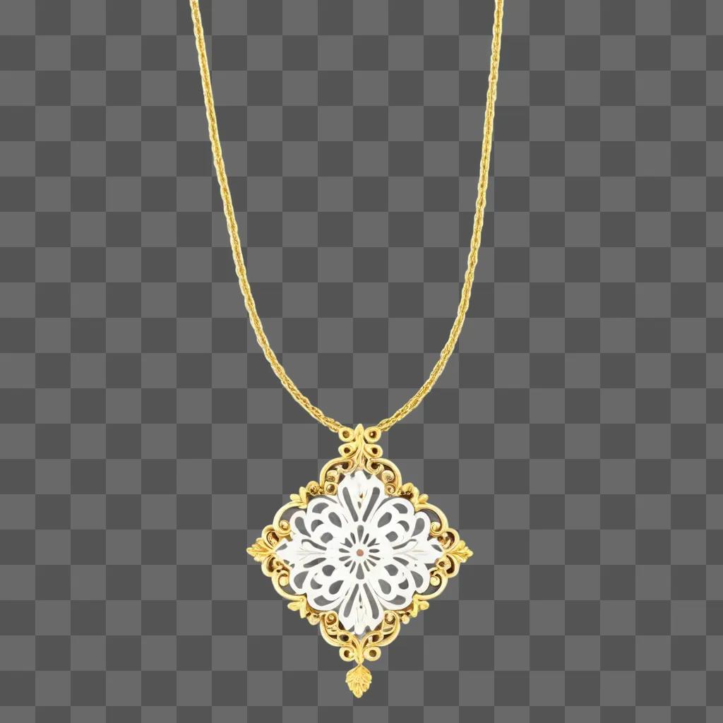 gold filigree necklace with a white center