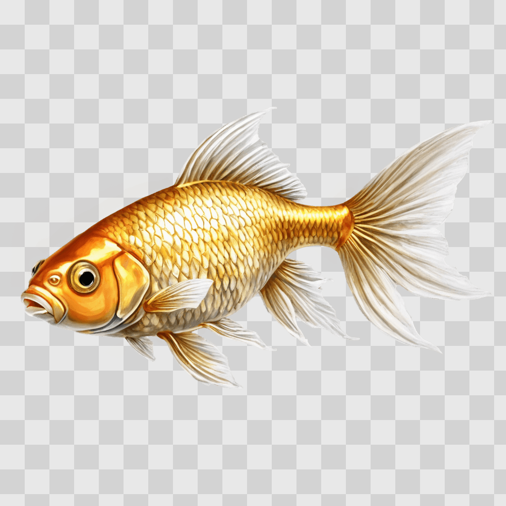 gold fish drawing A fish swimming on a beige background