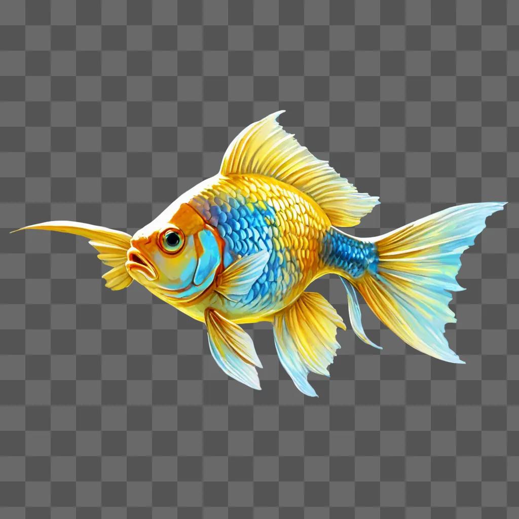 gold fish drawing A fish with blue and yellow stripes is glowing