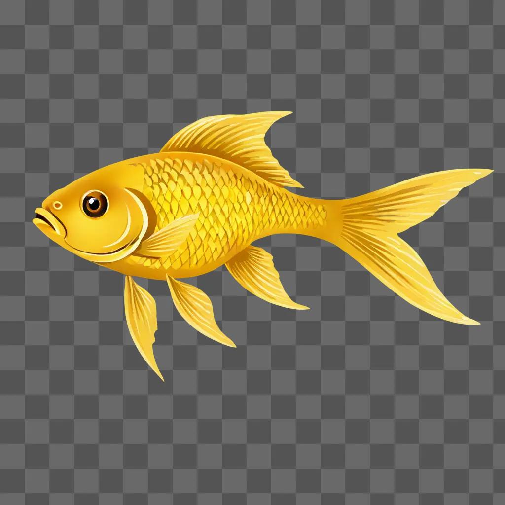 gold fish drawing A goldfish swimming on a yellow background