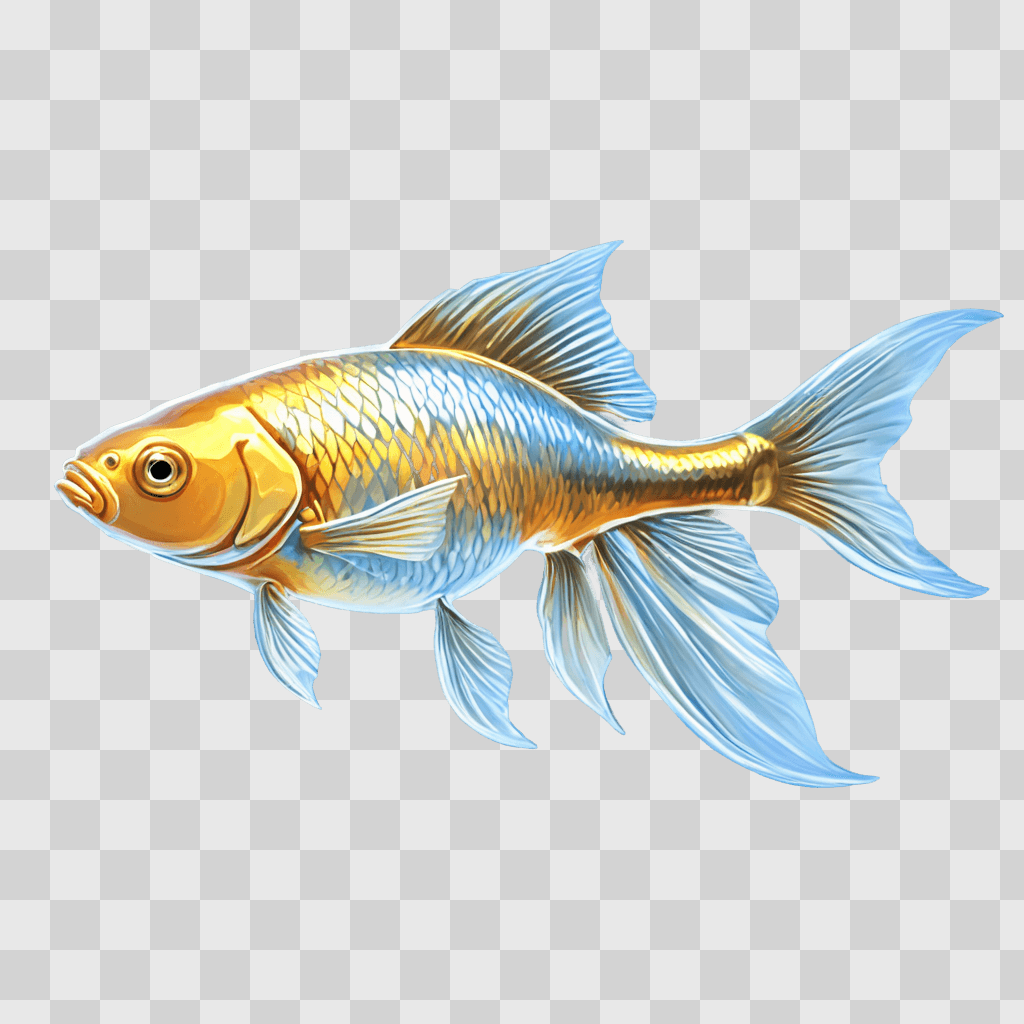 gold fish drawing A shiny fish with blue and gold scales