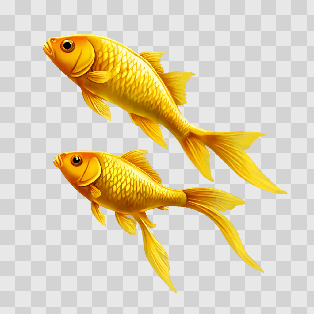 gold fish drawing Two yellow fish swimming on a yellow background