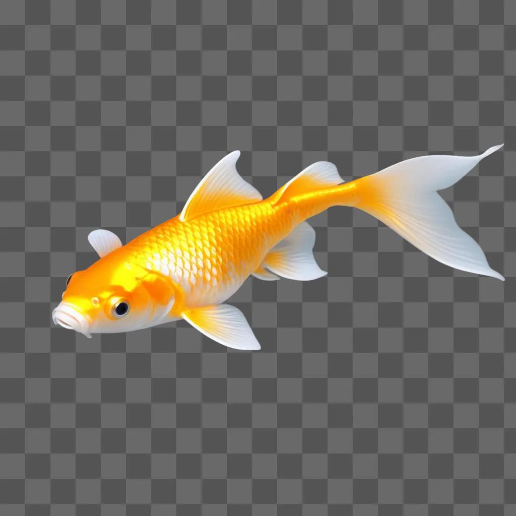 gold fish swims on a yellow background