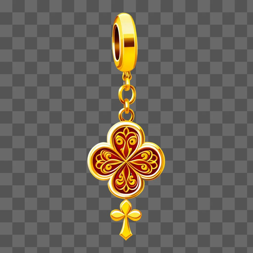 gold lucky charm hangs from a chain