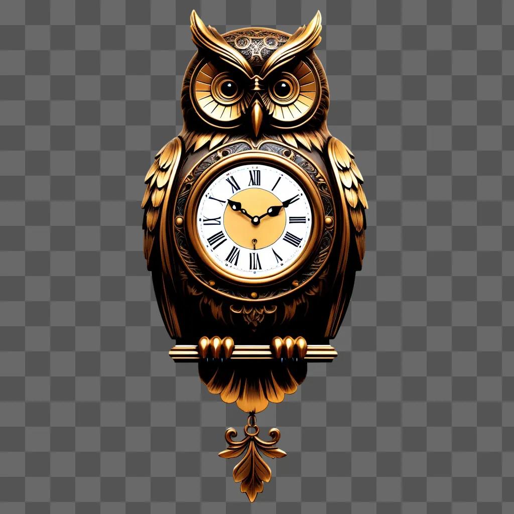 gold owl clock on a brown wall