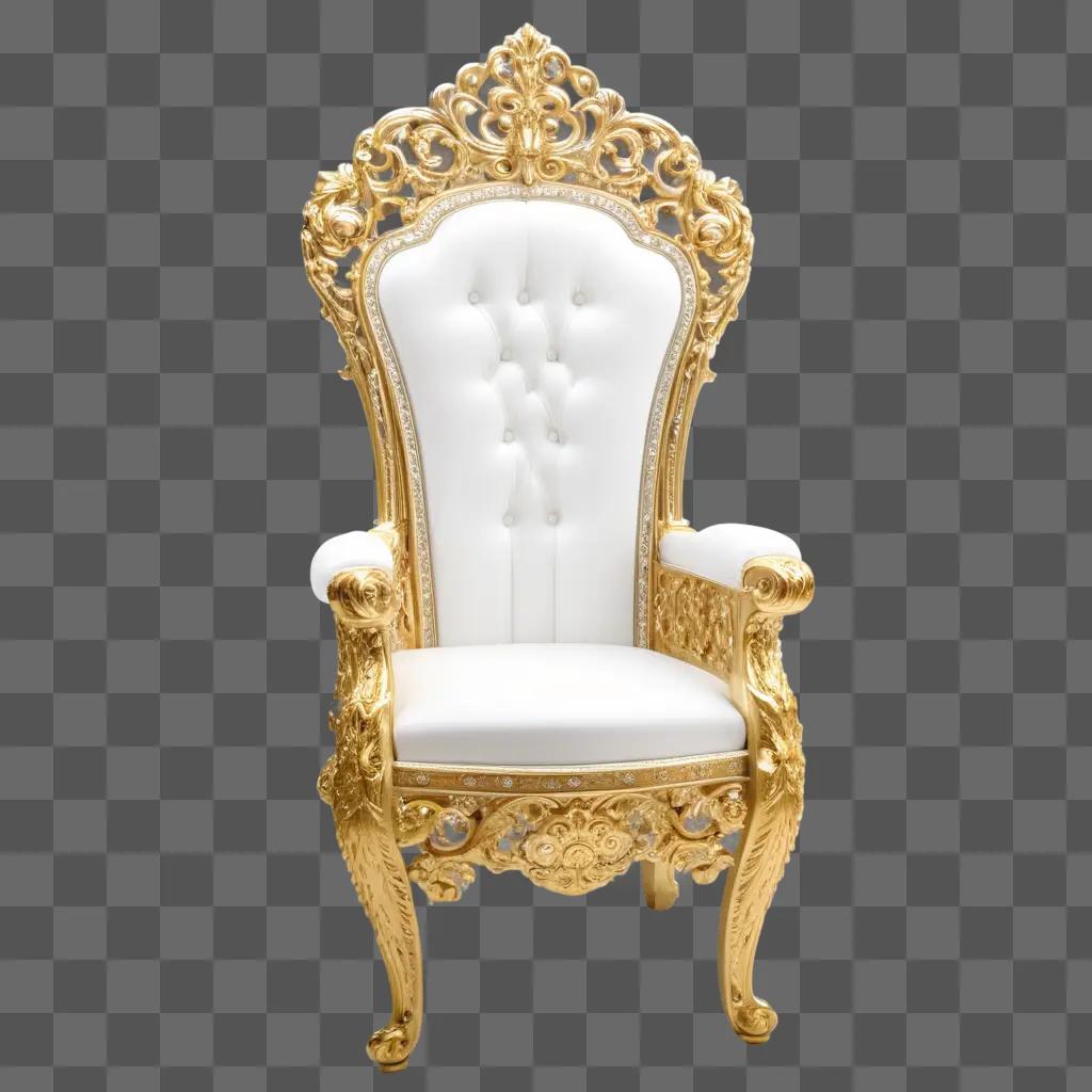 gold throne chair with a white cushion on it