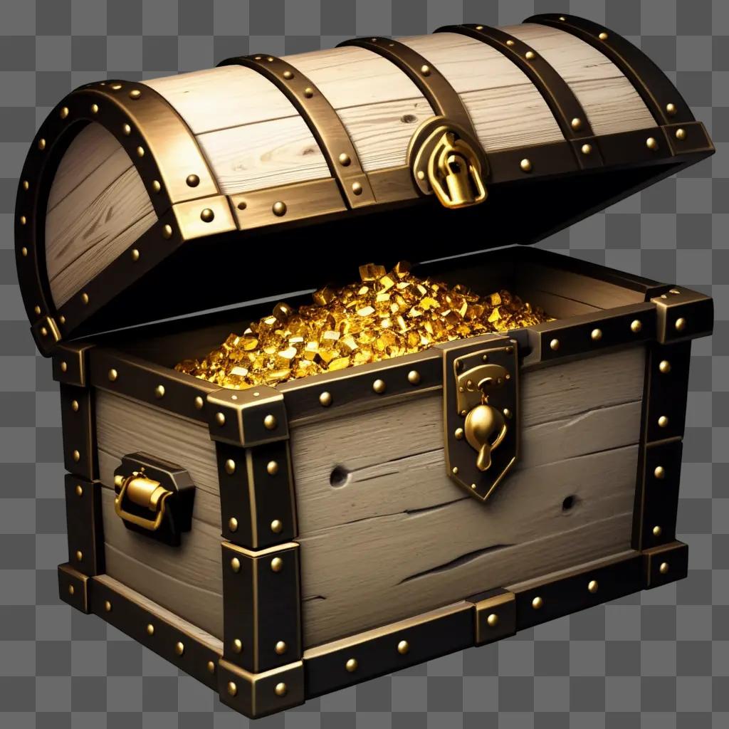 gold treasure chest with wooden sides and metal handles