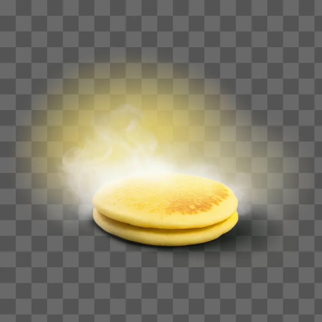 golden arepa sits on a yellow background