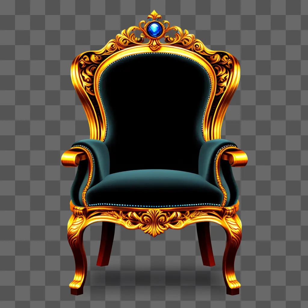 golden chair with a blue diamond on it